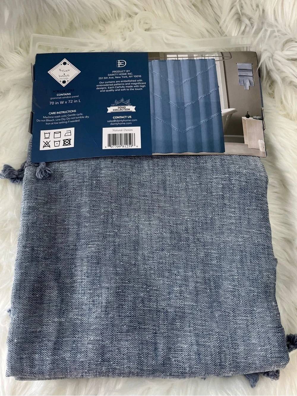 Bliss & Summer Acres of Style Natural‎ Denim Tassel Shower Curtain 70x72
